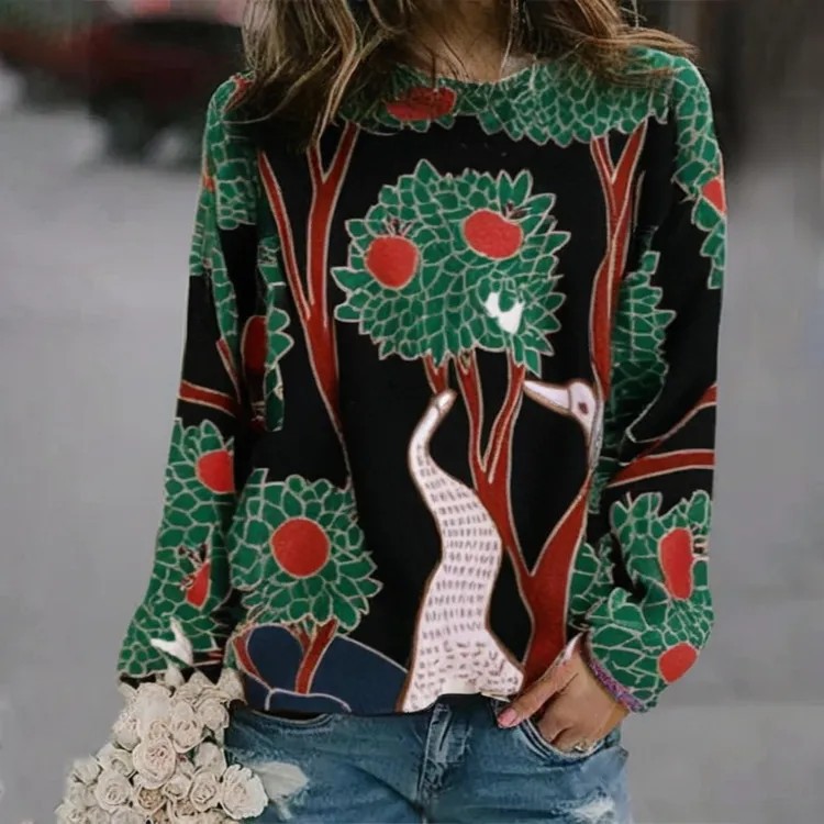 3D Print Women's Sweater Crewneck Pullover Casual Loose Long Sleeve Knit Top