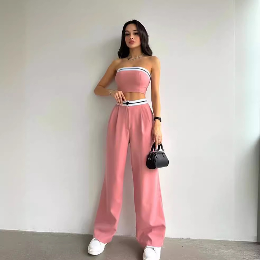 Women's Color-Block Sports Cami & High-Waist Wide-Leg Pants Set