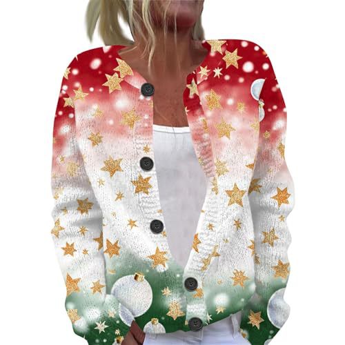 Women's Christmas Print Button Cardigan Sweater
