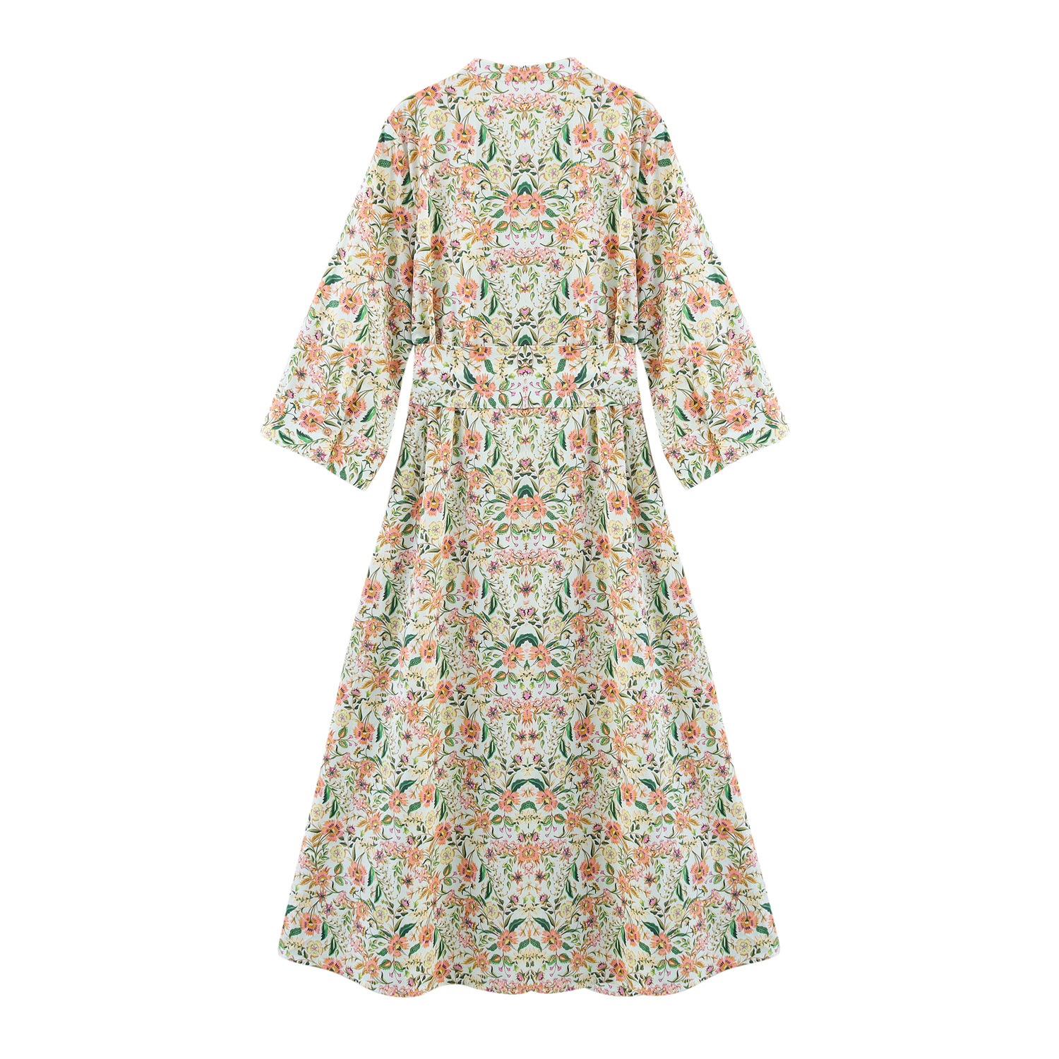 Women's Long Sleeve Printed Waist-Cinching A-Line Dress