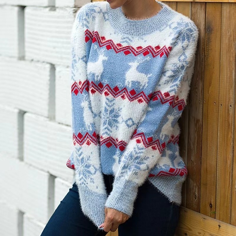 Women's Christmas Knit Sweater Pullover Crewneck Long Sleeve