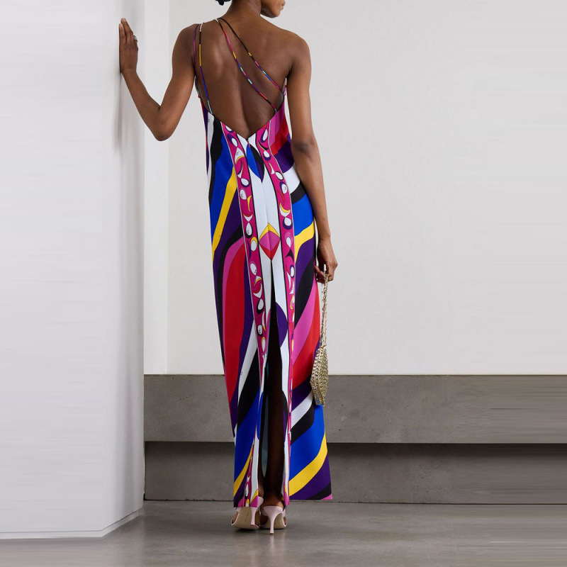 Women's Halter Neck Printed Midi Dress Casual A-Line