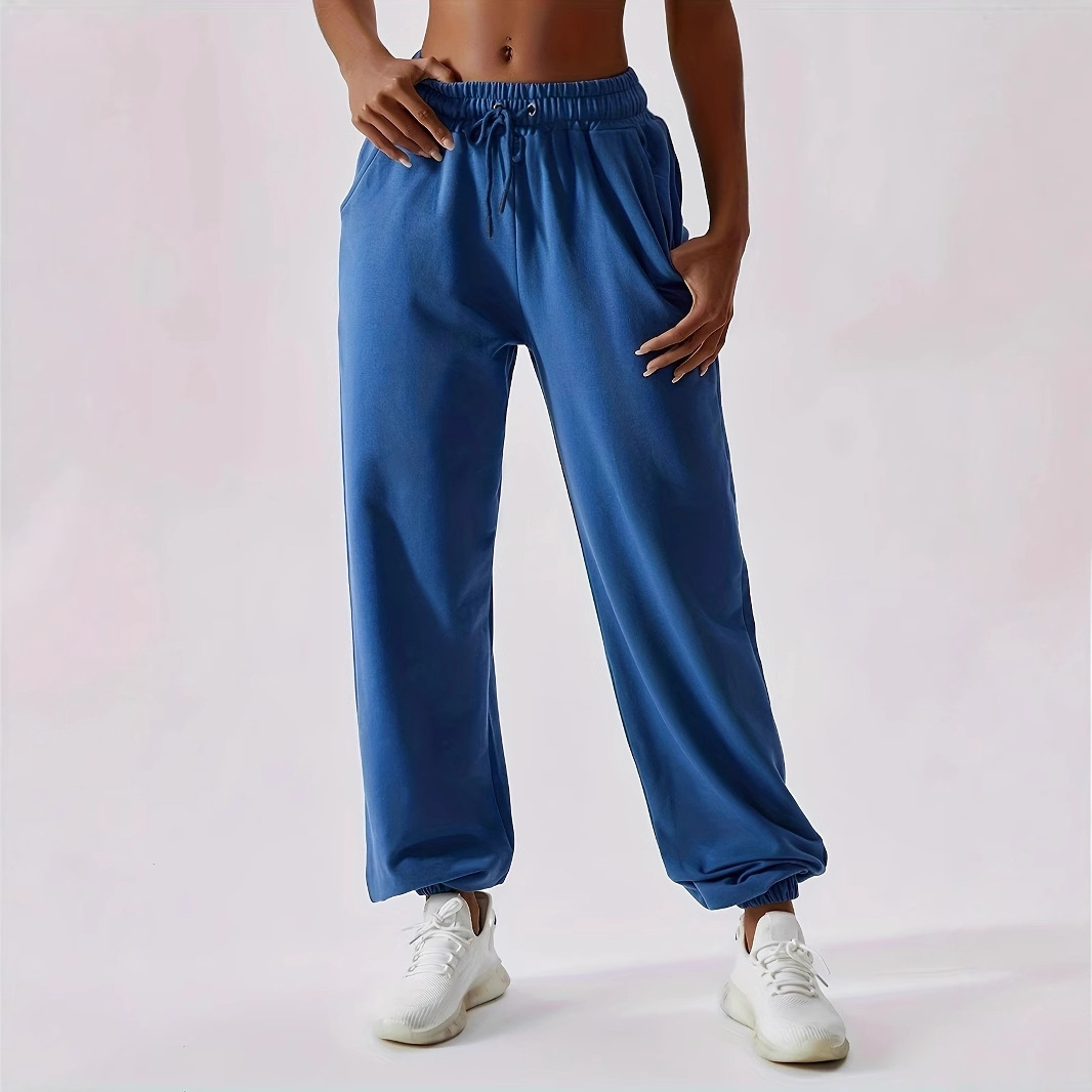 High-Waist Draped Straight-Leg Sweatpants Loose Casual Athletic Pants