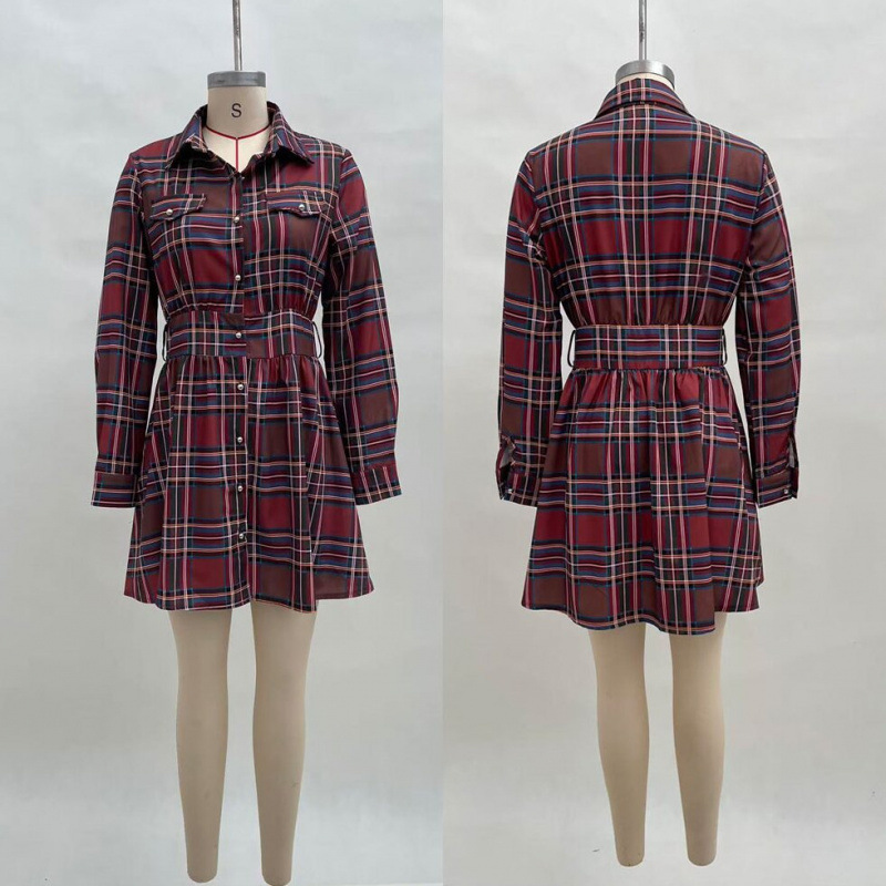 Women's Printed Shirt Dress with Pockets and Waist