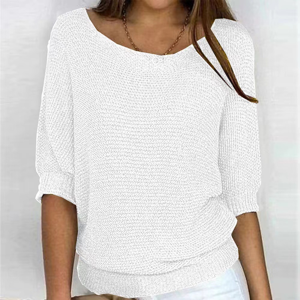 Women's Solid Crewneck Knit Top with Lantern Sleeves