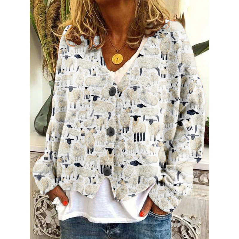 Christmas Abstract Print Casual Cloak Cardigan