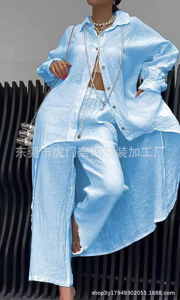 Women's Asymmetrical Hem Long Sleeve Top and Pants Set