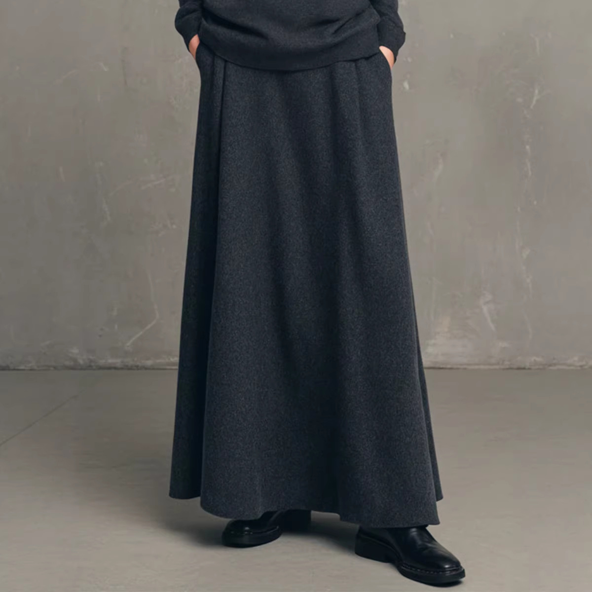 Minimalist Solid High-Neck Sweatshirt and Long Skirt Two-Piece Set