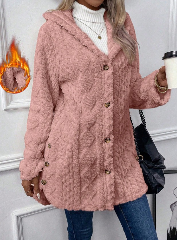 Women's Hooded Double-Sided Fleece Cardigan Long Sleeve Warm Casual Coat