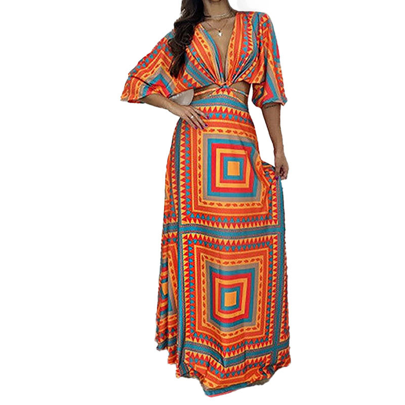 Women's Cutout Waist Printed Tie Dress
