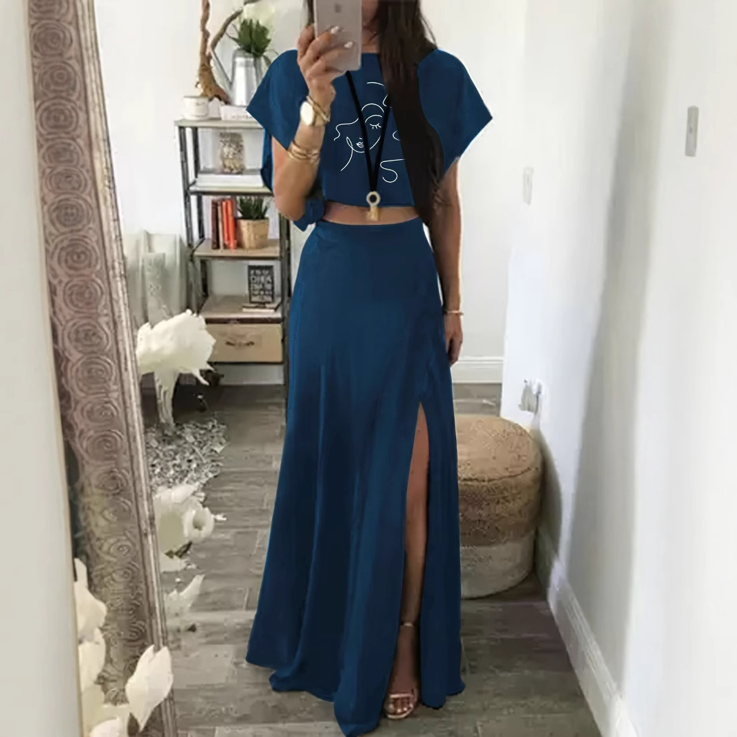 Printed Short-Sleeve T-Shirt and Skirt Set