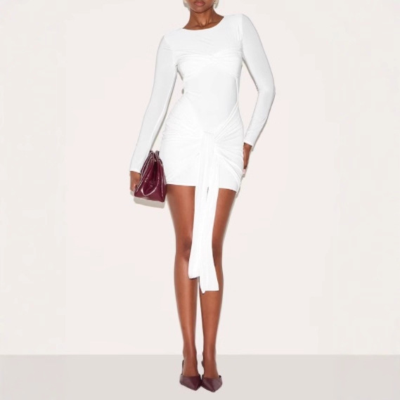 Mushroom Print Slinky Long Sleeve Wrap Twist Bodycon Dress