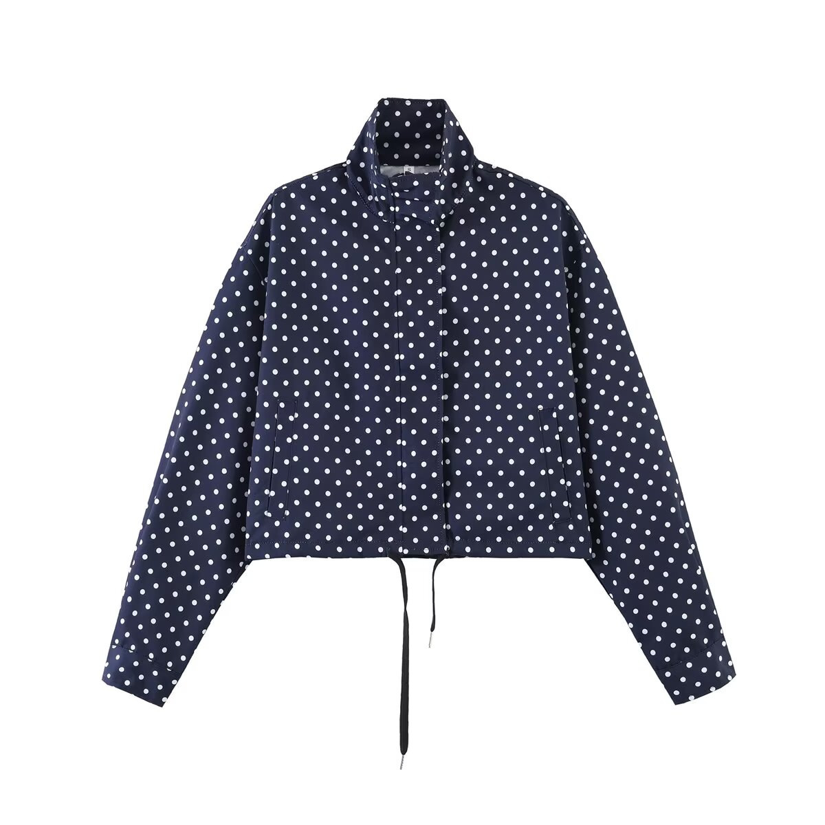 Polka Dot Print Stand Collar Bomber Jacket