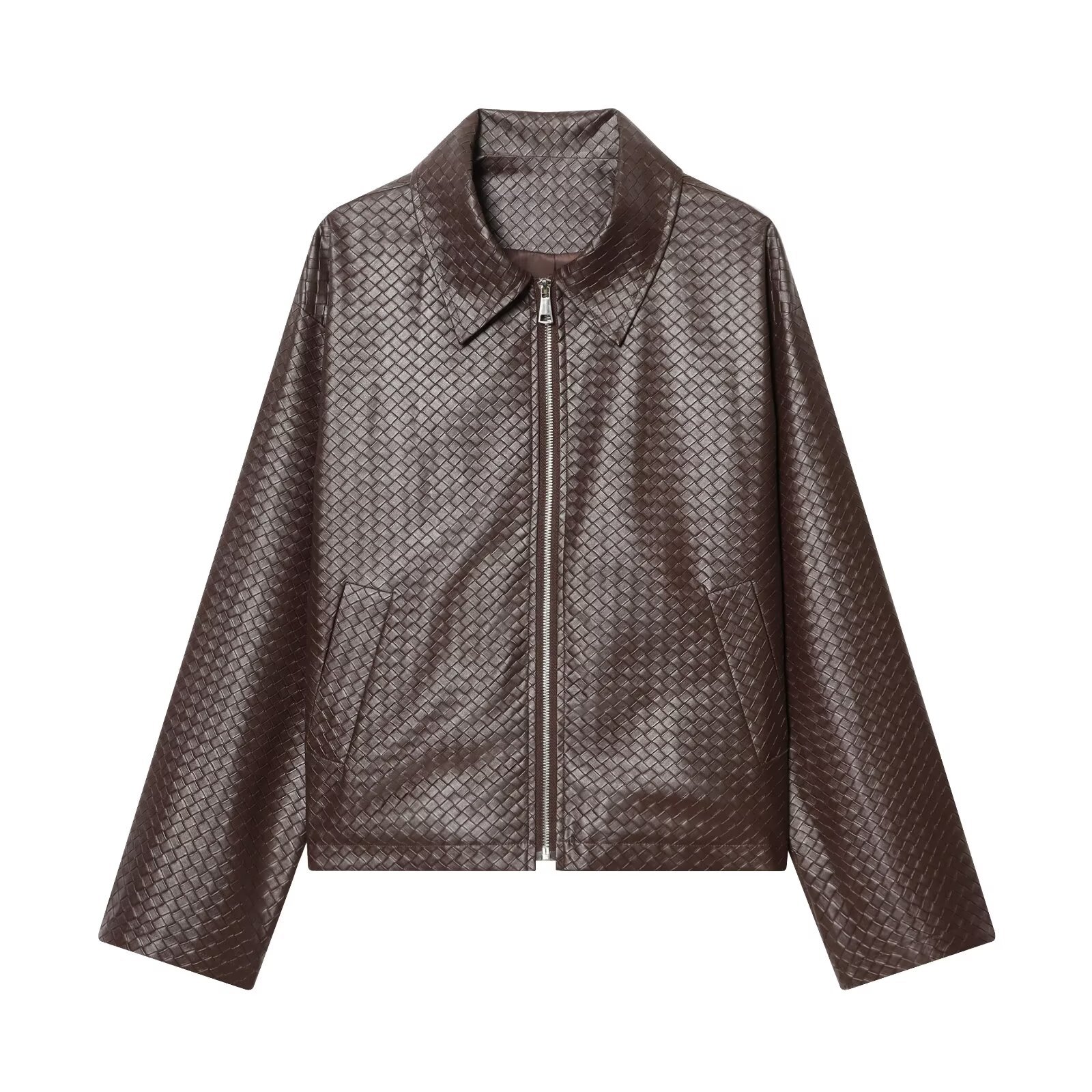 Women's Zip-Up Collared Jacket Solid Color Polyester