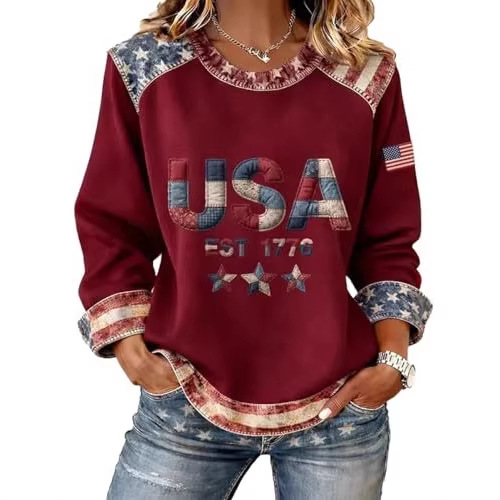 Women's USA Flag Star Print Sweatshirt