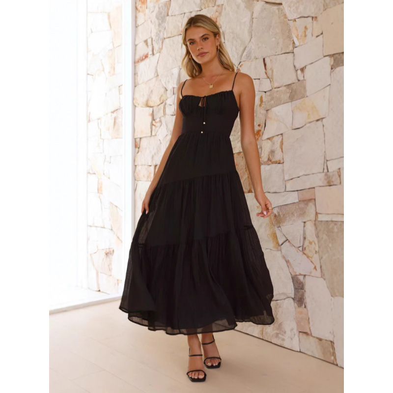 Women's Sleeveless Spliced Cami Long Backless Tie Dress