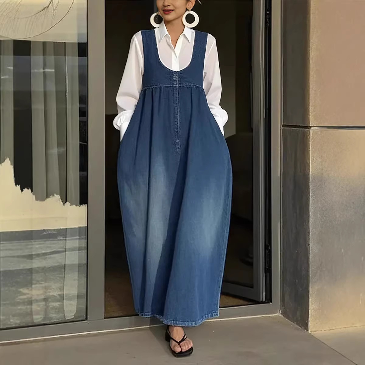 Washed Denim Bucket Cami Dress