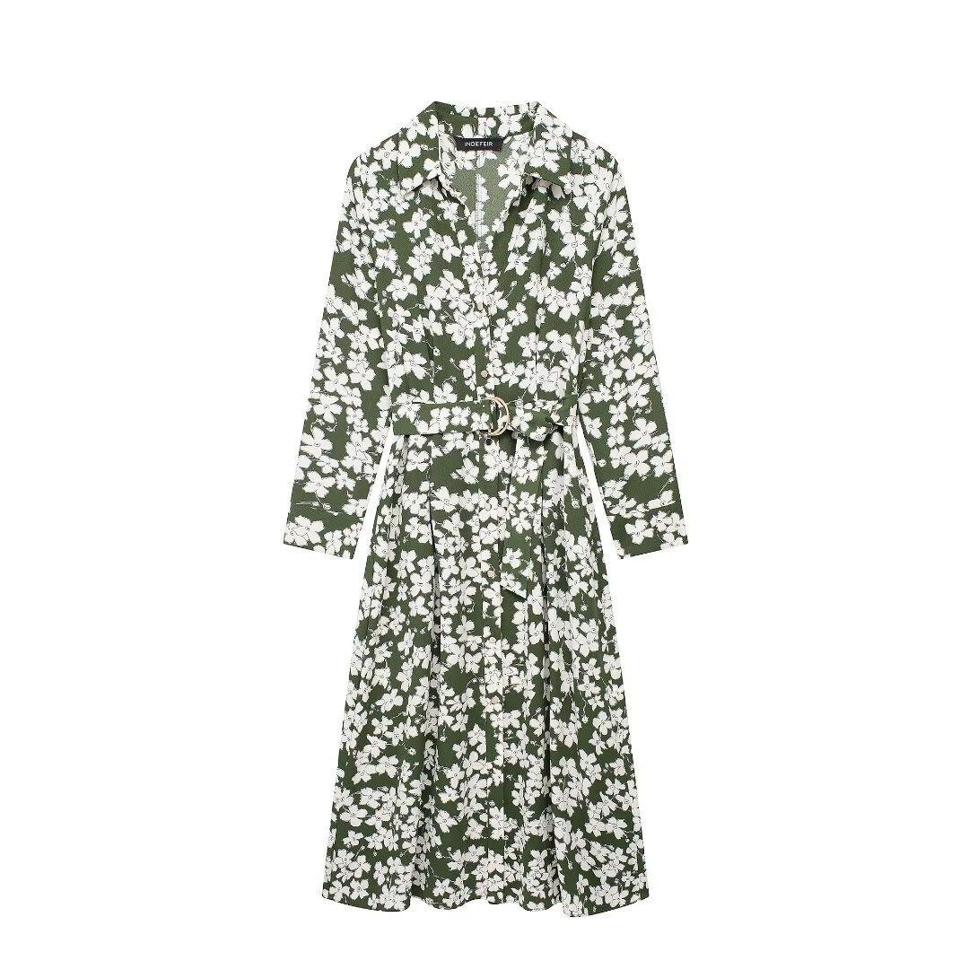Floral Print Shirt Dress Short Sleeve A-Line High Waist