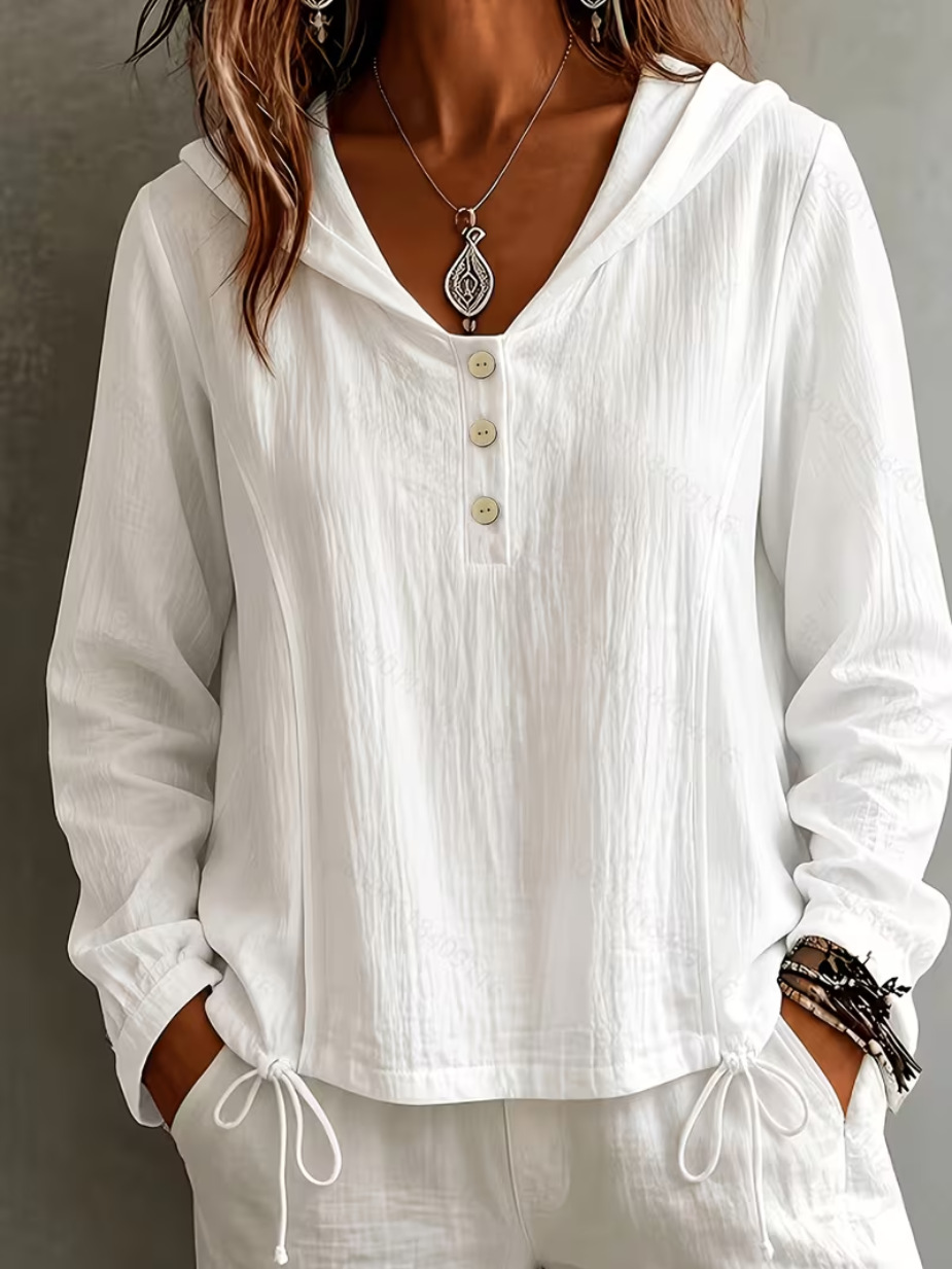 Women's Loose-Fit Hooded Pullover Long-Sleeve Top