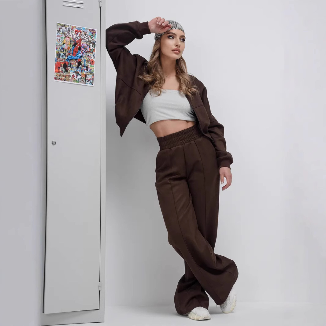 Women's Zip-Up Cardigan and Pants Two-Piece Set, Long Sleeve Streetwear Tracksuit