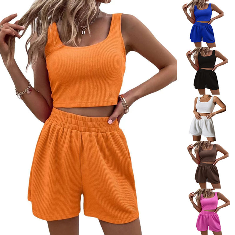 Women's Sleeveless Knit Two-Piece Set Casual Solid Color Sweet Fresh Style