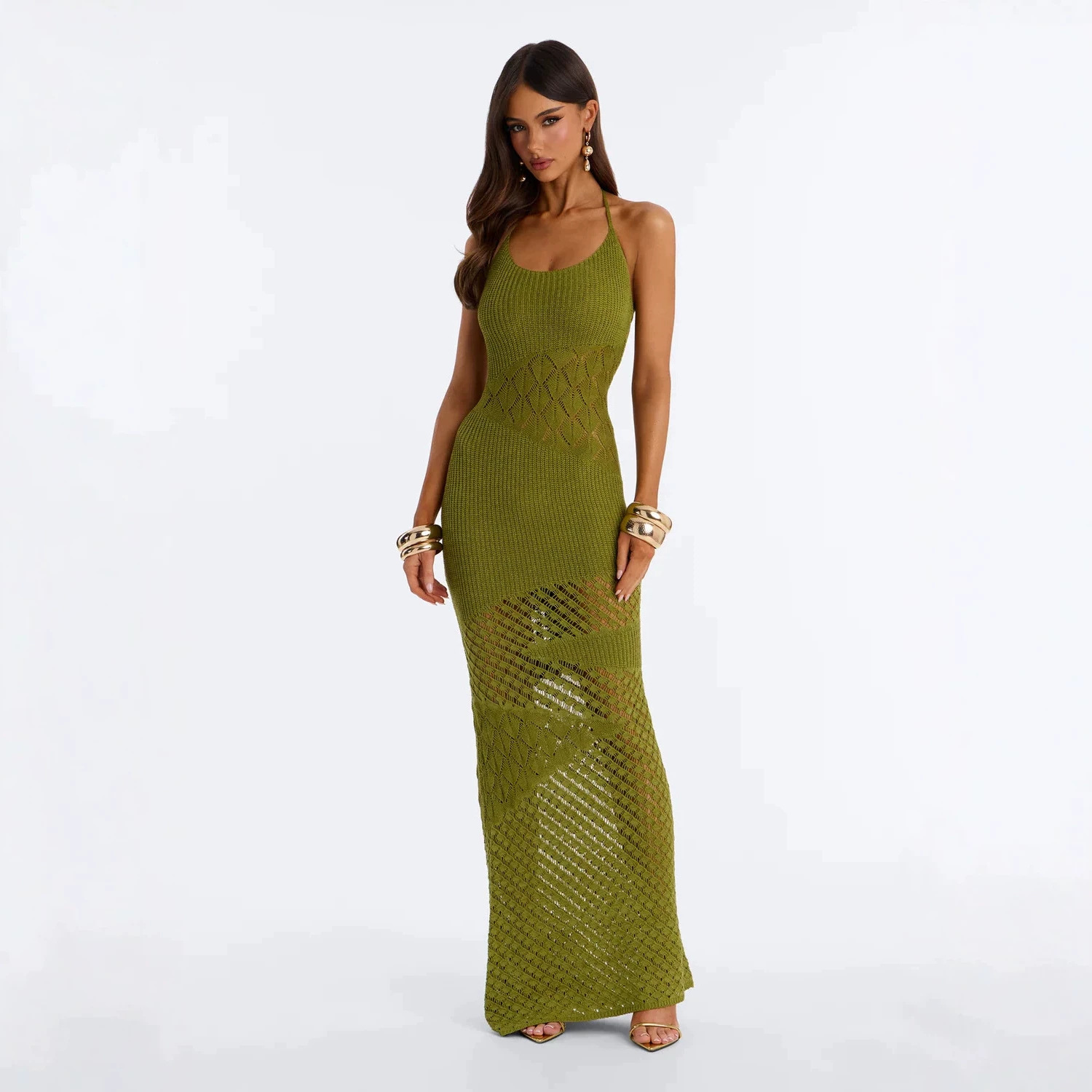 Women's Solid Color Knit Beach Cover-Up Dress