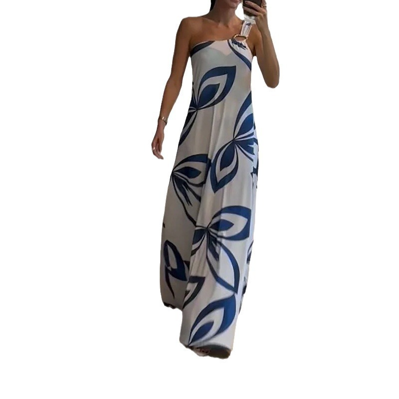 Women's Digital Print Asymmetric Neck Loose Cami Dress