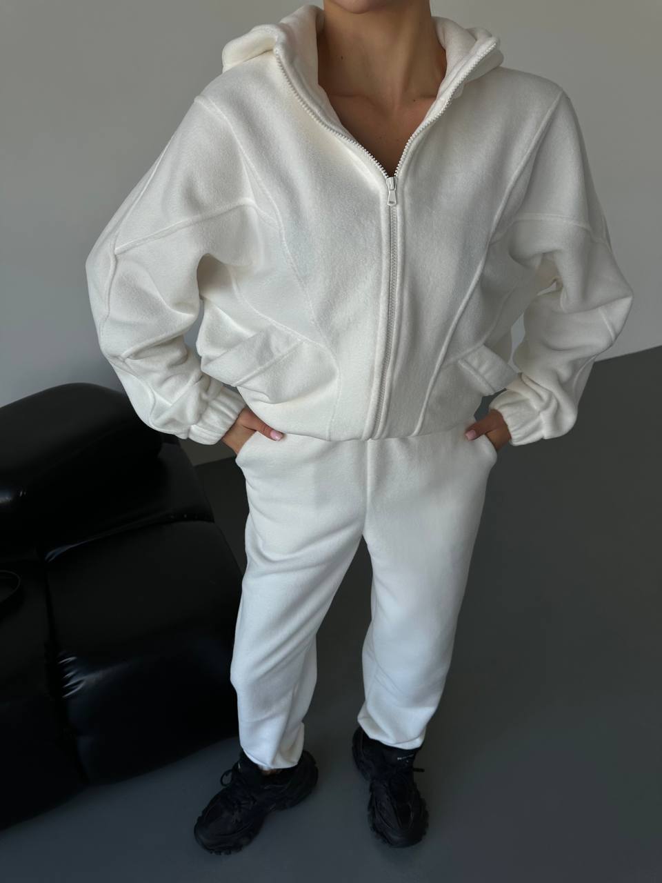 Women's Fleece Hooded Cardigan and Pants Set Long Sleeve Casual