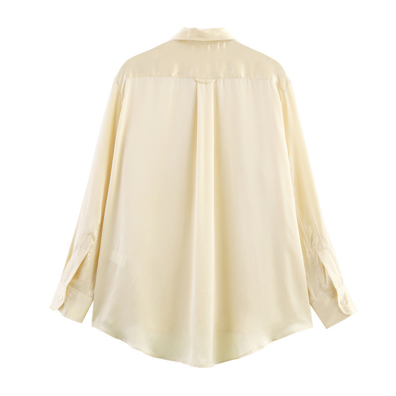 Satin Shirt and Pants Set with Pocket Detail