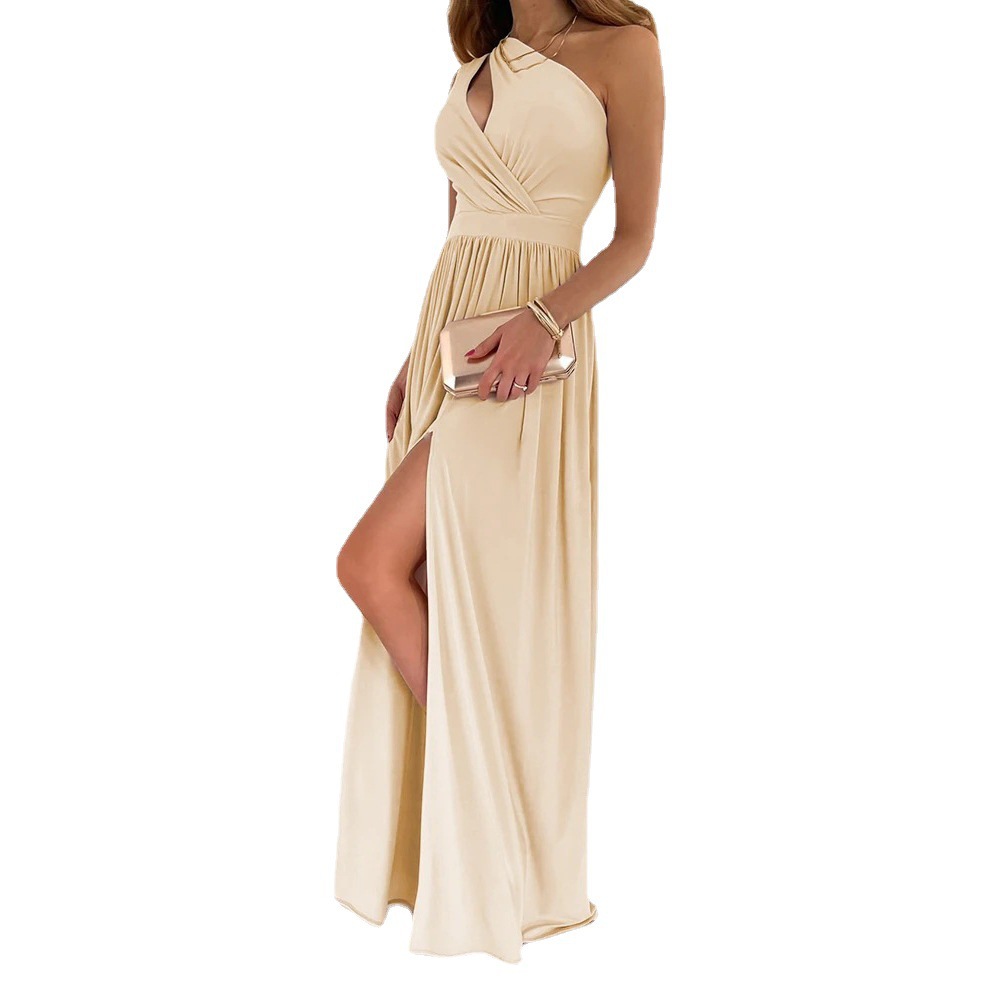 One-Shoulder Sleeveless High-Waist Slit Maxi Dress