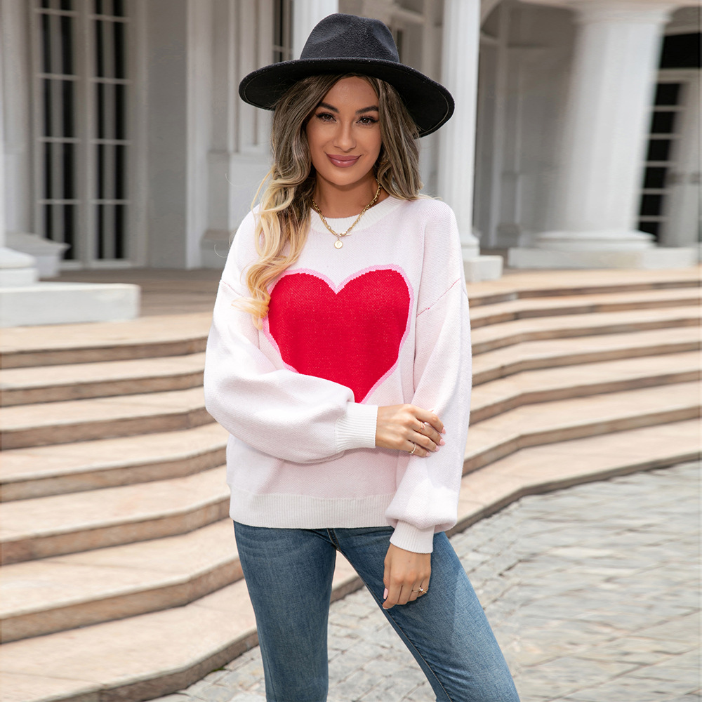 Plus Size Heart Crewneck Knit Sweater