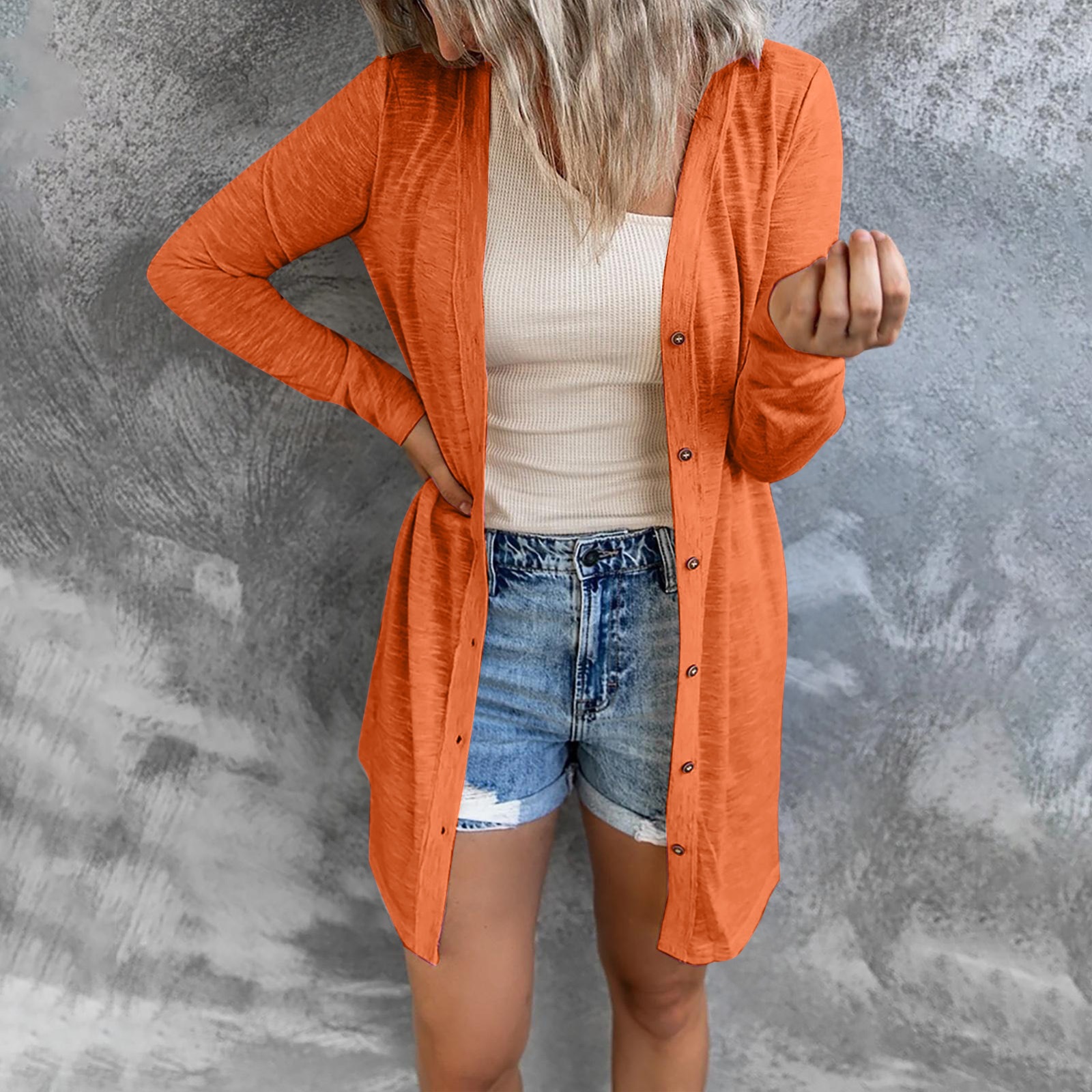 Solid Color Single-Breasted Midi Cardigan Long Sleeve Sun Protection Cover-Up