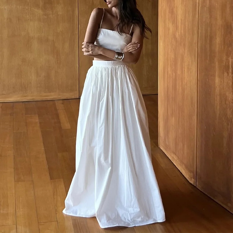 Women's Solid Color Cami Top and Long Skirt Set