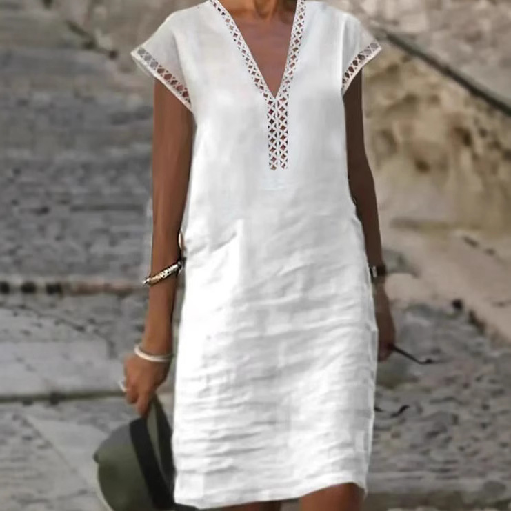 Women's Solid Cutout V-Neck Short Sleeve Casual Dress
