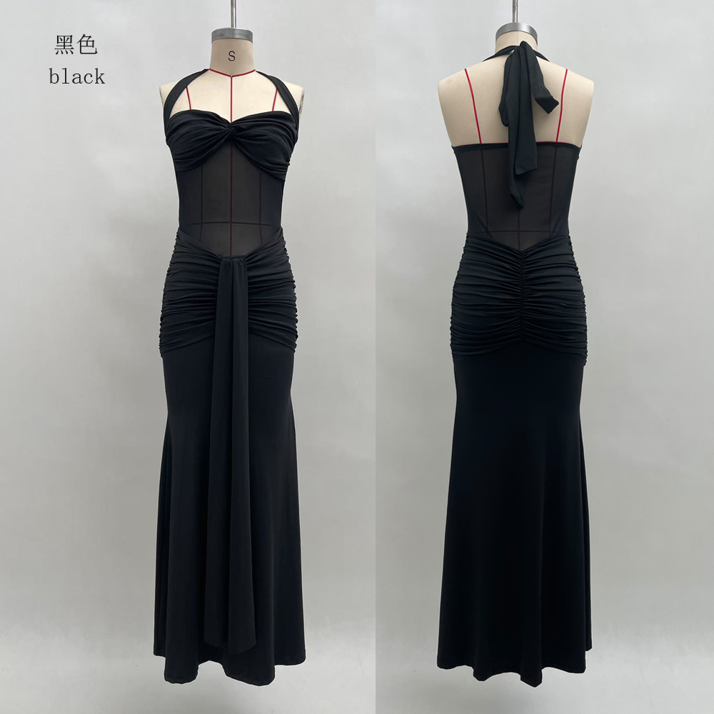 Women's Ruched Backless Bodycon Long Dress