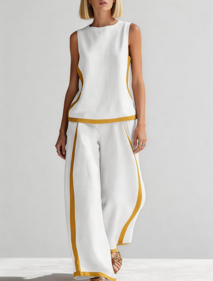 Sleeveless Colorblock Wide-Leg Pants Set Women's Summer Casual Two-Piece