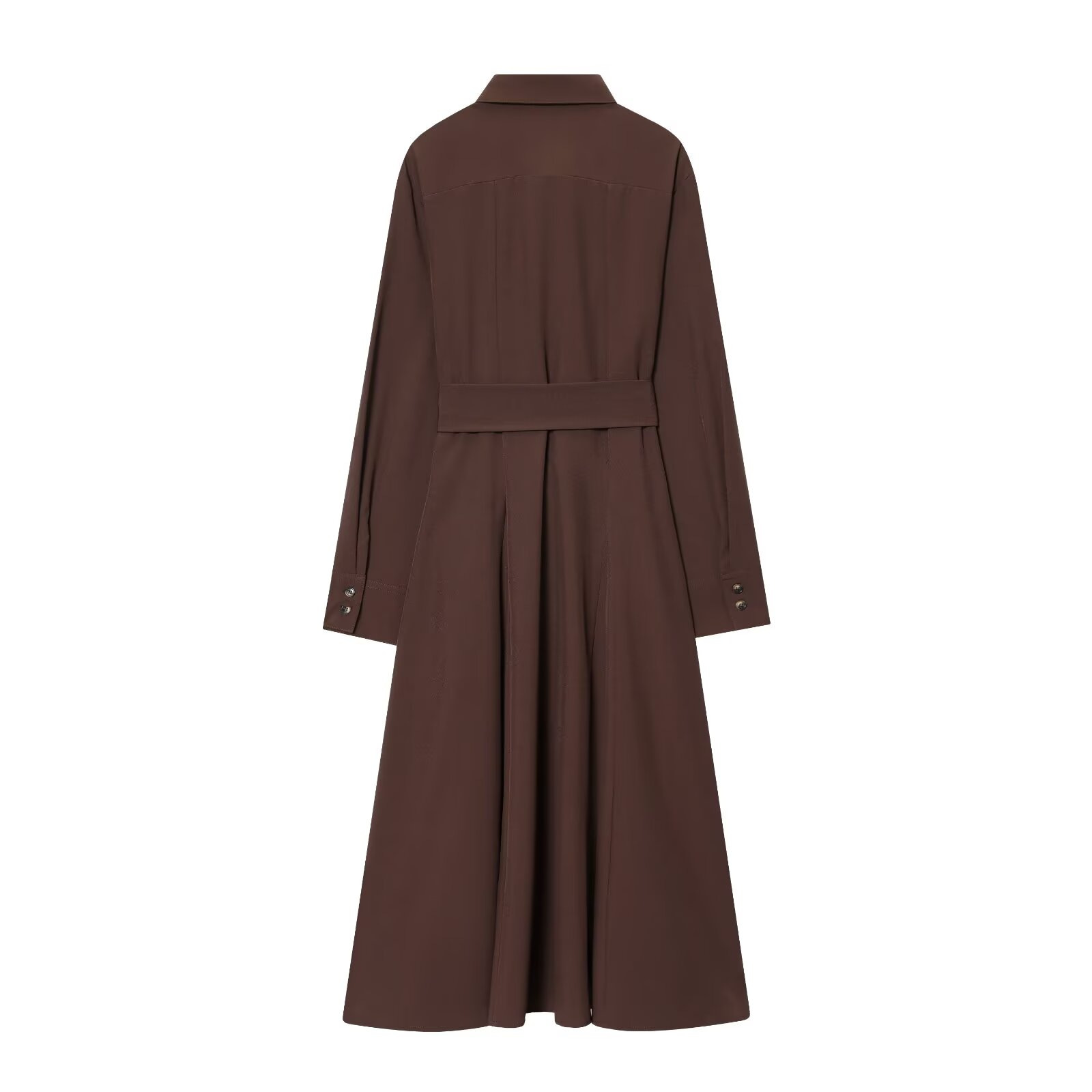 Belted Button-Front Shirt Dress A-Line Midi