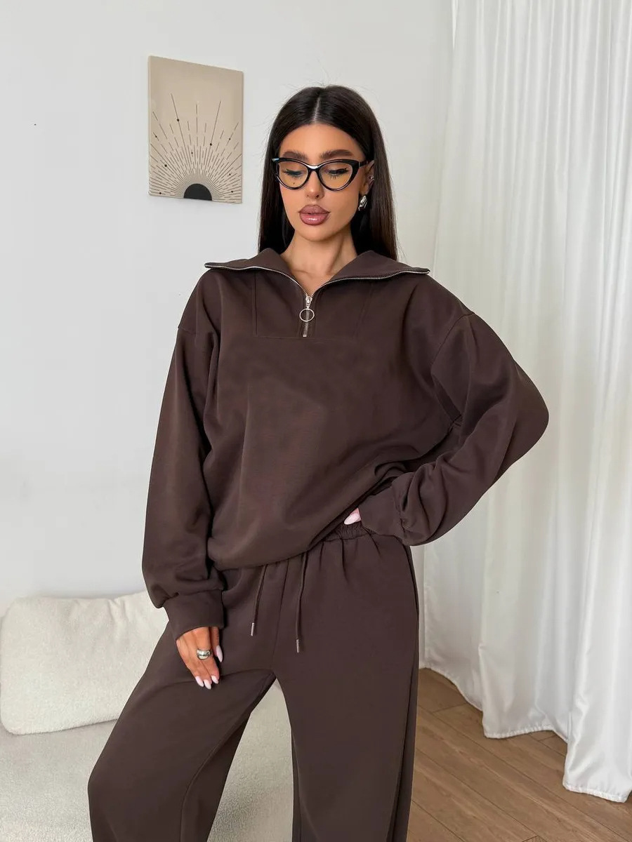 Women's Long Sleeve Stand Collar Zip Tracksuit Casual 2-Piece Set