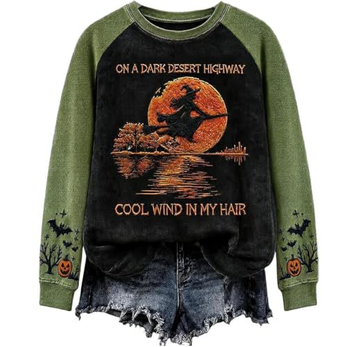 Women's Witch Broom Halloween Print Casual Sweatshirt