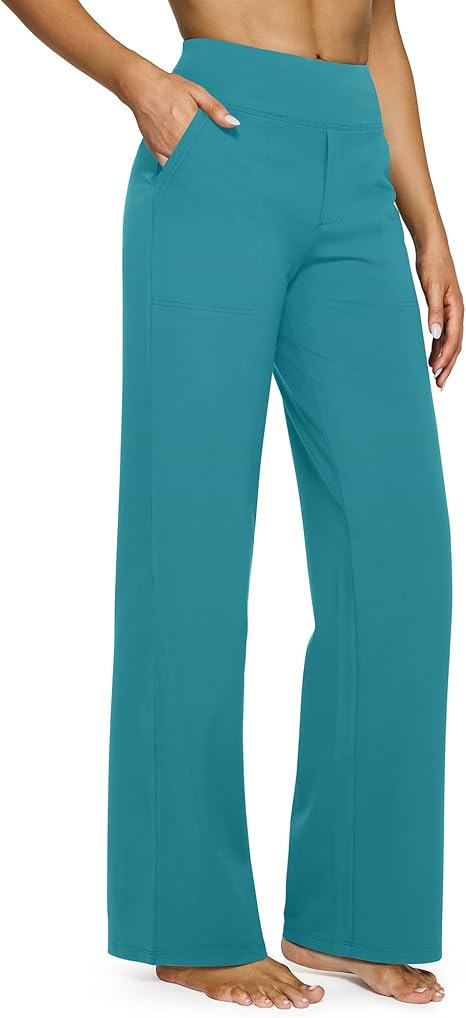 High-Waist Straight-Leg Yoga Pants with Pockets