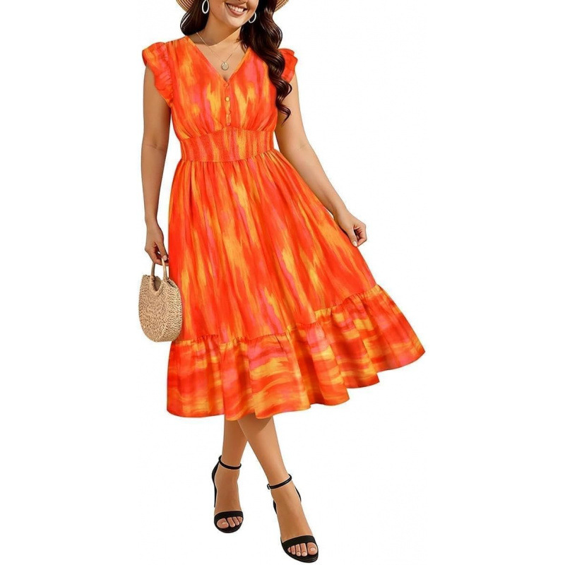 Women's Plus Size V-Neck Boho Floral Midi Dress