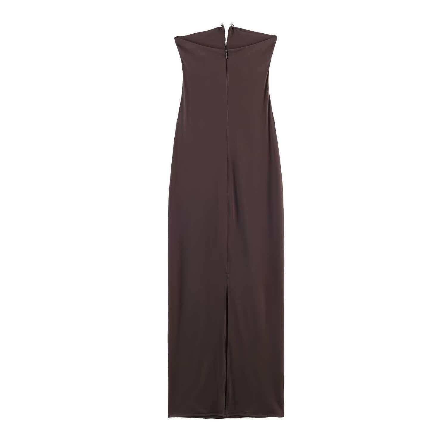 Women's Sleeveless Strapless High-Waist Split Bodycon Midi Dress