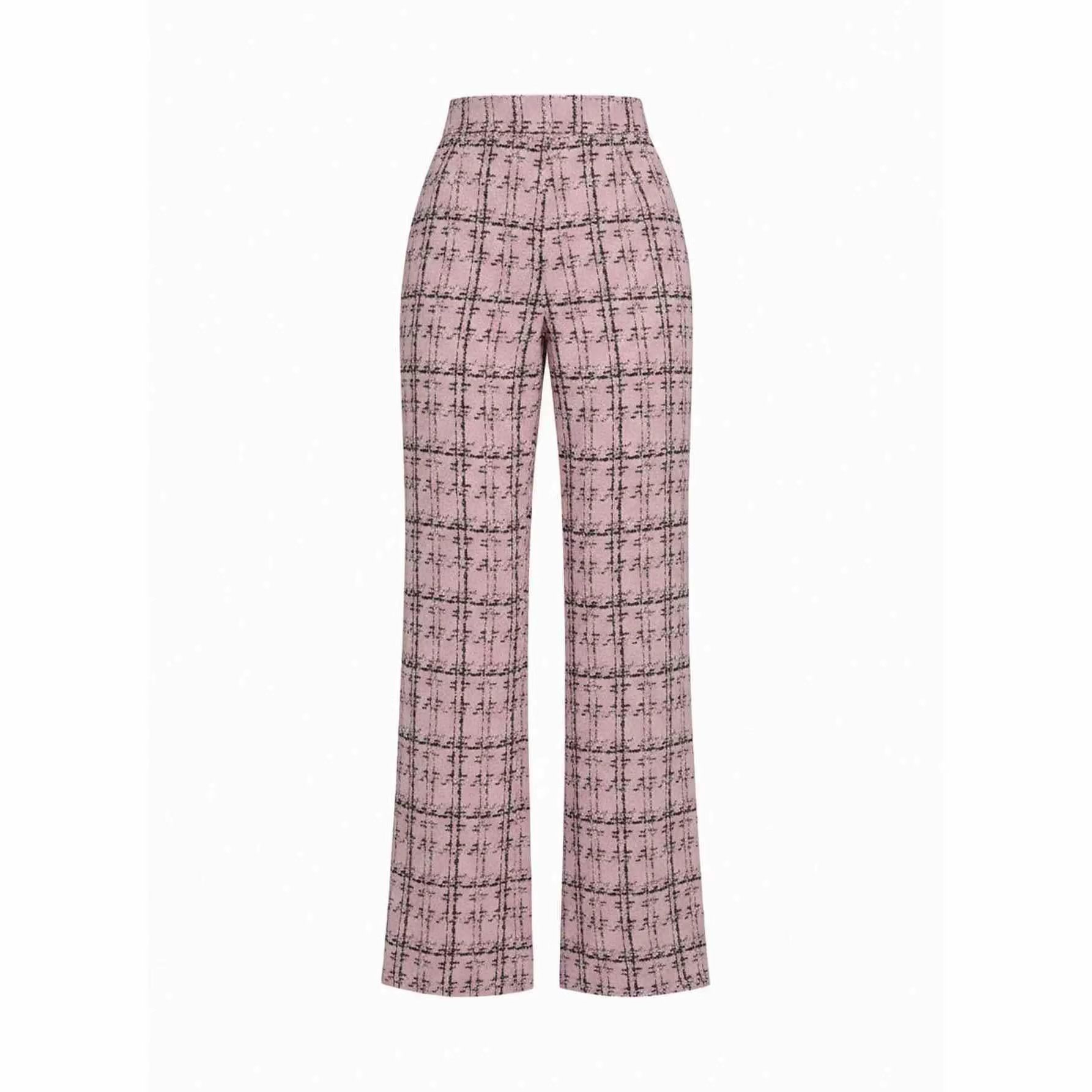 Women's Elegant Plaid Collared Long Sleeve Jacket and Pants Set
