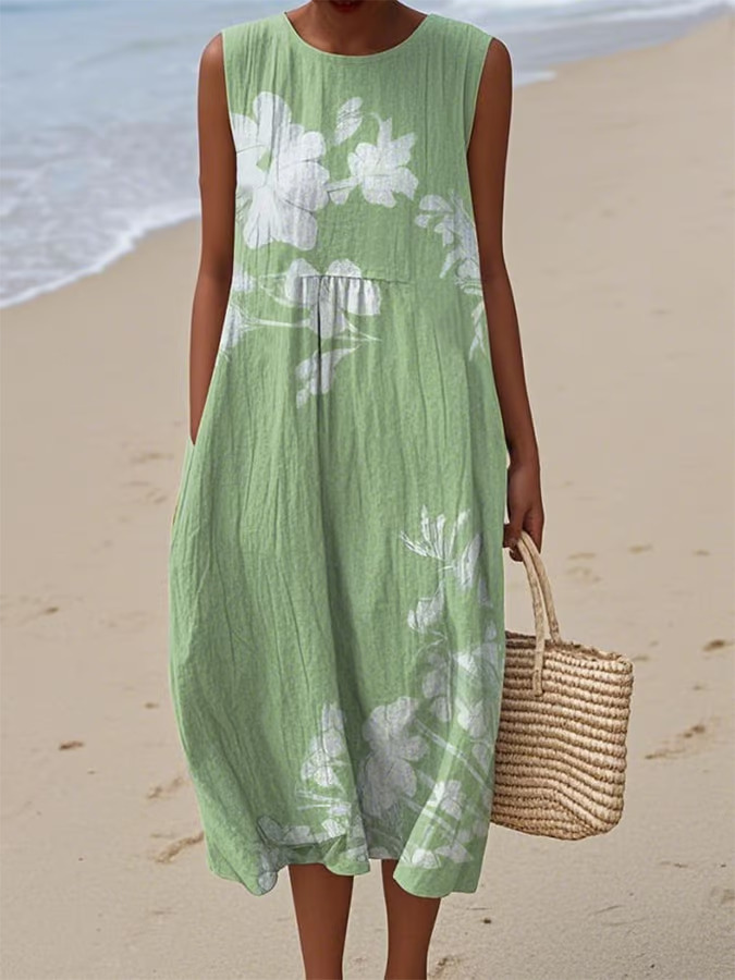 Women's Sleeveless Polka Dot Floral Midi Dress Casual