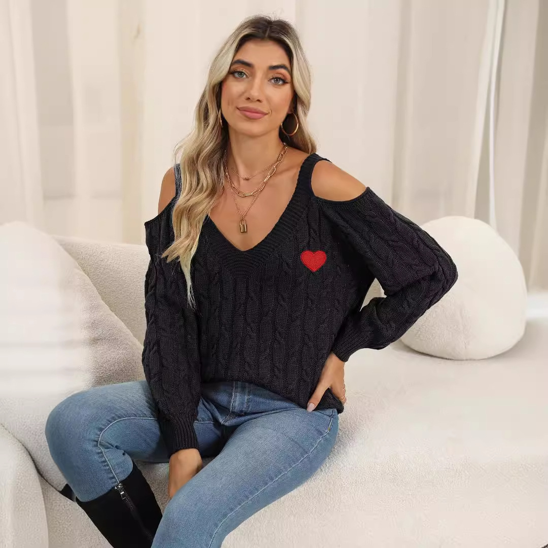 Women's Deep V Off-Shoulder Loose Knit Sweater