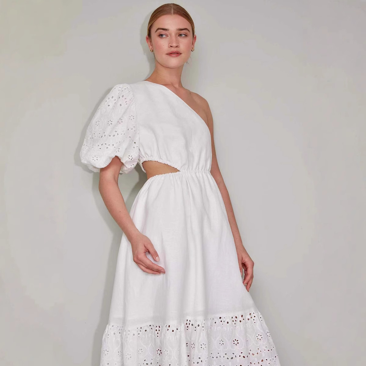 Bohemian Lace Trim White Beach Maxi Dress Off-Shoulder