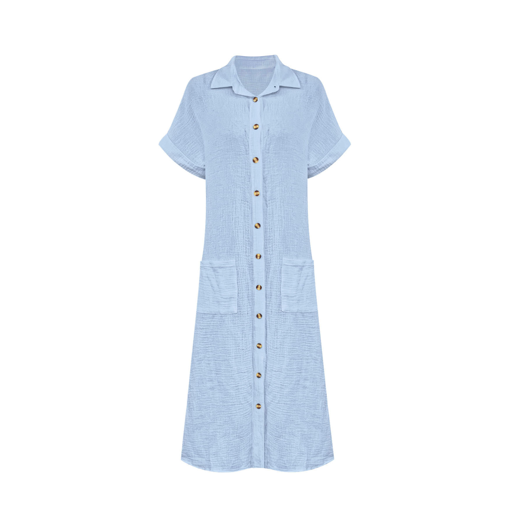 Women's Short Sleeve Long Shirt Dress Solid Color Casual