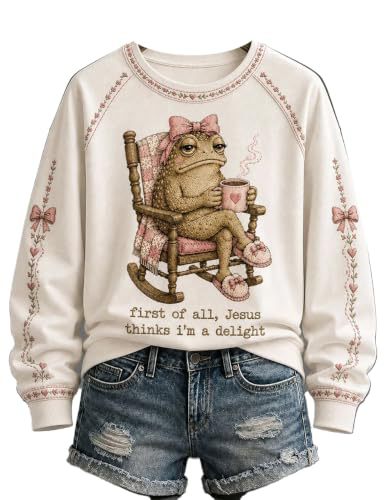 Women's Frog Bow Print Heavyweight Sweatshirt