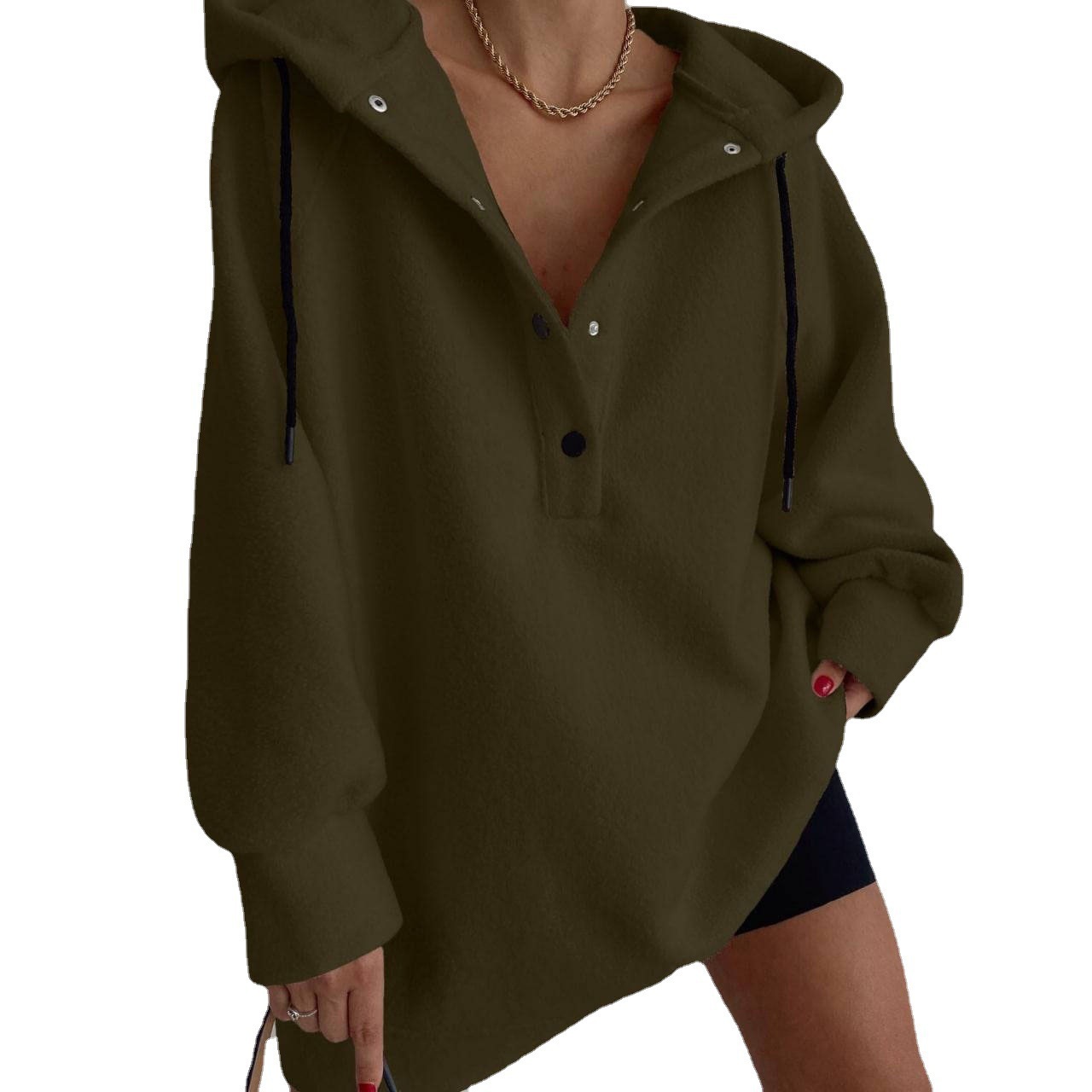 Women's Long-Sleeve Loose Hooded Fleece Sweatshirt