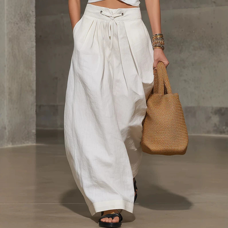 Women's Casual Retro White Sleeveless Wide-Leg Pants Set